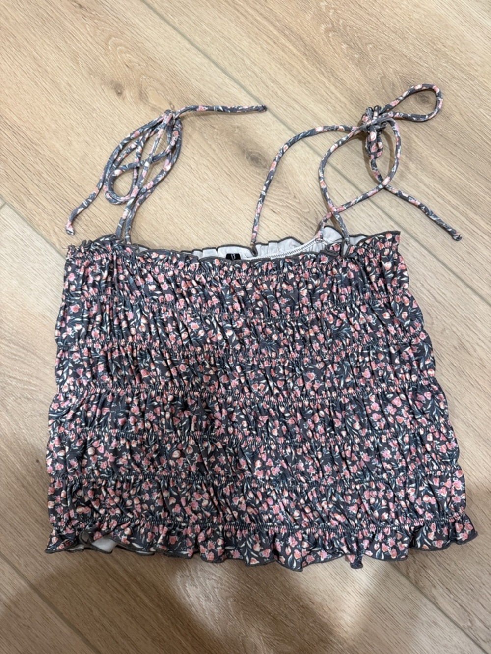Urban Outfitters Black and Pink Floral Smocked Cami Top